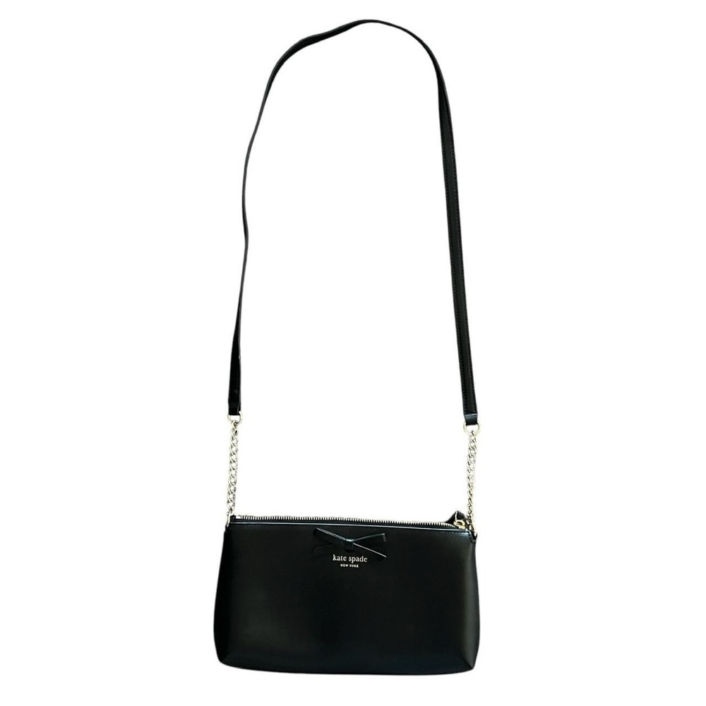 Kate Spade Sawyer Street Declan Black Genuine Leather Gold Bow Crossbody Bag